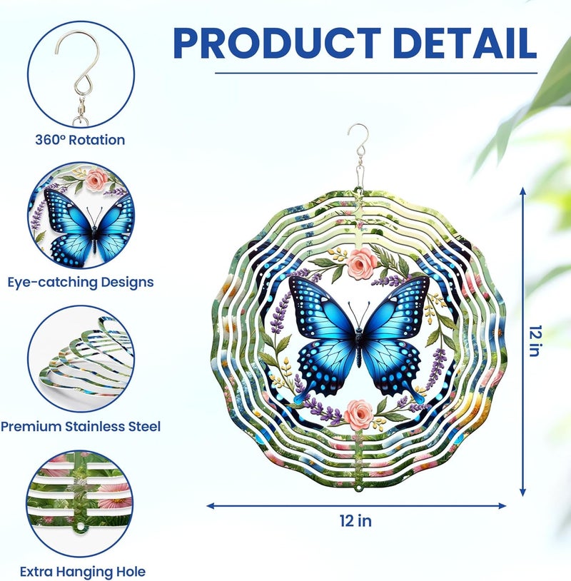 FLAGWIX Butterfly Wind Spinners Outdoor - 3D Stainless Steel Metal Spinner 12 in - Birthday Gifts for Mom, Butterfly Gifts for Women, Yard Decorations Outdoor, Garden Decor - Image 3